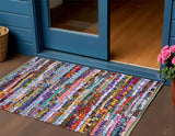 3' X 5' Blue And Sky Blue Striped Hand Woven Area Rug