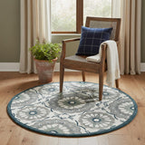 3' Gray And Slate Gray Wool Medallion Hand Tufted Round Rug