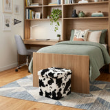 12" Black And White Faux Fur Cow Print Ottoman
