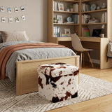12" Brown And White Faux Fur Cow Print Ottoman