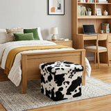 15" Black And White Faux Fur Cow Print Ottoman