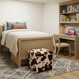 15" White And Brown Faux Fur Cow Print Ottoman