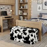 30" Black And White Faux Fur Cow Print Ottoman