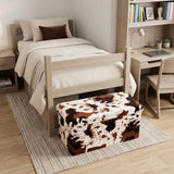 30" White And Brown Faux Fur Cow Print Ottoman