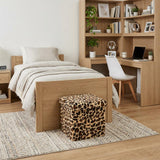 12" Black And Tan Faux Fur Leopard Ottoman