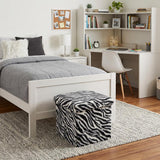 12" Black And White Faux Fur Zebra Ottoman