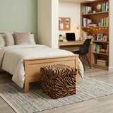 12" Black And Tan Faux Fur Tiger Ottoman