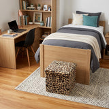 15" Tan And Black Faux Fur Leopard Ottoman