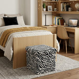 15" Black And White Faux Fur Zebra Ottoman