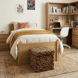 15" Tan And Black Faux Fur Tiger Ottoman