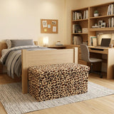 30" Tan And Black Faux Fur Leopard Ottoman