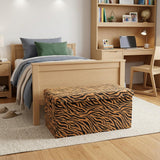 30" Black And Tan Faux Fur Tiger Ottoman