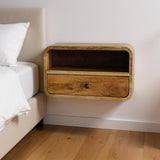 18" Brown Solid Wood One Drawer Floating Nightstand