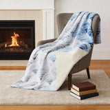 50" X 70" Blue And Ivory Microfiber Coastal Seashell Plush Throw Blanket