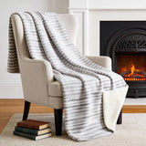 50" X 70" Gray And Ivory Microfiber Striped Plush Throw Blanket