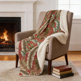 50" X 70" Rust Green And Beige Microfiber Leaves Plush Throw Blanket