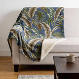 50" X 70" Blue Green And Beige Microfiber Leaves Plush Throw Blanket