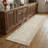 8' Brown And Ivory Floral Medallion Distressed Washable Runner Rug