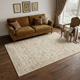 5' X 7' Brown And Ivory Floral Medallion Distressed Washable Area Rug