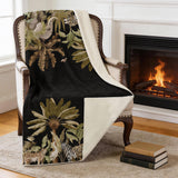 50" X 70" Midnight Olive Green And Ivory Microfiber Animal Print Plush Throw Blanket