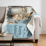 50" X 70" Blue Gold And Ivory Microfiber Floral Plush Throw Blanket