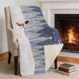 50" X 70" Blue Ivory And Red Microfiber Geometric Plush Throw Blanket