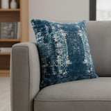 20" Blue And Ivory Abstract Polyester Blend Throw Pillow Cover