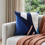 20" Cobalt Navy Blue And White Abstract Cotton Throw Pillow Cover