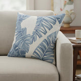 20" Blue And Ivory Beach Floral Cotton Throw Pillow Cover