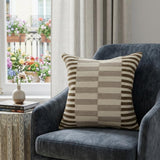 24" Brown Gray And Off White Striped Wool Blend Throw Pillow Cover