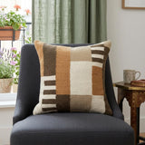 24" Brown Off White And Orange Geometric Wool Blend Throw Pillow Cover