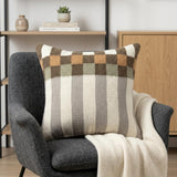 24" Brown Gray And Off White Geometric Wool Blend Throw Pillow Cover