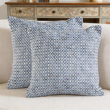 Set of Two 18" X 18" Blue And White Lumbar Geometric Cotton Throw Pillow Covers
