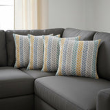 Set of Four 18" X 18" Yellow And Blue Lumbar Beach Chevron Cotton Throw Pillow Covers