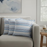 Set of Four 18" X 18" Blue And Beige Lumbar Beach Chevron Cotton Throw Pillow Covers