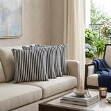 Set of Four 22" X 22" Blue And White Lumbar Striped Cotton Throw Pillow Covers