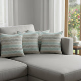 Set of Four 18" X 18" Gray And Blue Lumbar Beach Chevron Cotton Throw Pillow Covers