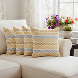Set of Four 18" X 18" Yellow And Gray Lumbar Beach Chevron Cotton Throw Pillow Covers