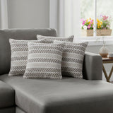 Set of Four 18" X 18" Gray And White Lumbar Beach Chevron Cotton Throw Pillow Covers