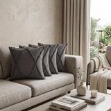 Set of Four 20" Dark Gray Diamond Cotton Throw Pillow Covers with Tufts