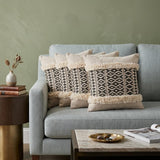 Set of Four 18" X 18" Black And Natural Lumbar Geometric Cotton Throw Pillow Covers with Fringe