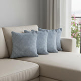 Set of Four 18" X 18" Blue And White Lumbar Geometric Cotton Throw Pillow Covers