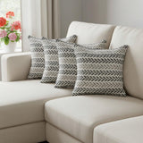 Set of Four 18" X 18" Black And Gray Lumbar Beach Chevron Cotton Throw Pillow Covers