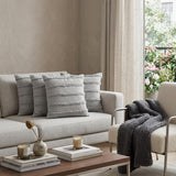 Set of Four 20" Gray Striped Cotton Throw Pillow Covers with Tufts And Texture