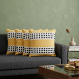 Set of Four 20" X 20" Yellow Black And White Lumbar Striped Cotton Throw Pillow Covers