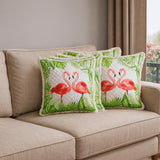 Set of Four 20" X 20" Green And Pink Lumbar Flamingo Beach Zebra Print Throw Pillow Covers
