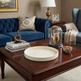 15" White Faux Wicker Round Serving Tray