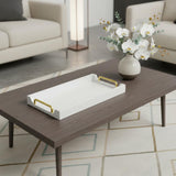 16" White Faux Shagreen Serving Tray With Handles