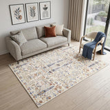 5' X 7' Brown Blue And Beige Floral Medallion Washable Area Rug