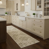 8' Brown And Beige Floral Medallion Washable Area Rug